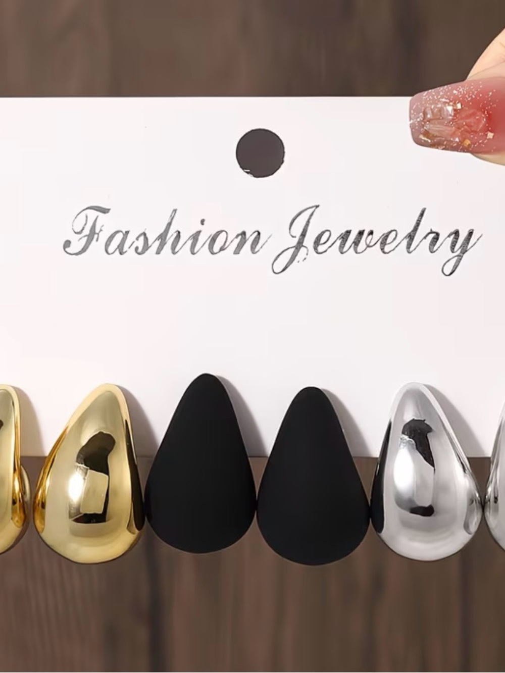 Mixed Metal & Matte Black Teardrop Clip-On Earrings - Fashion Jewelry